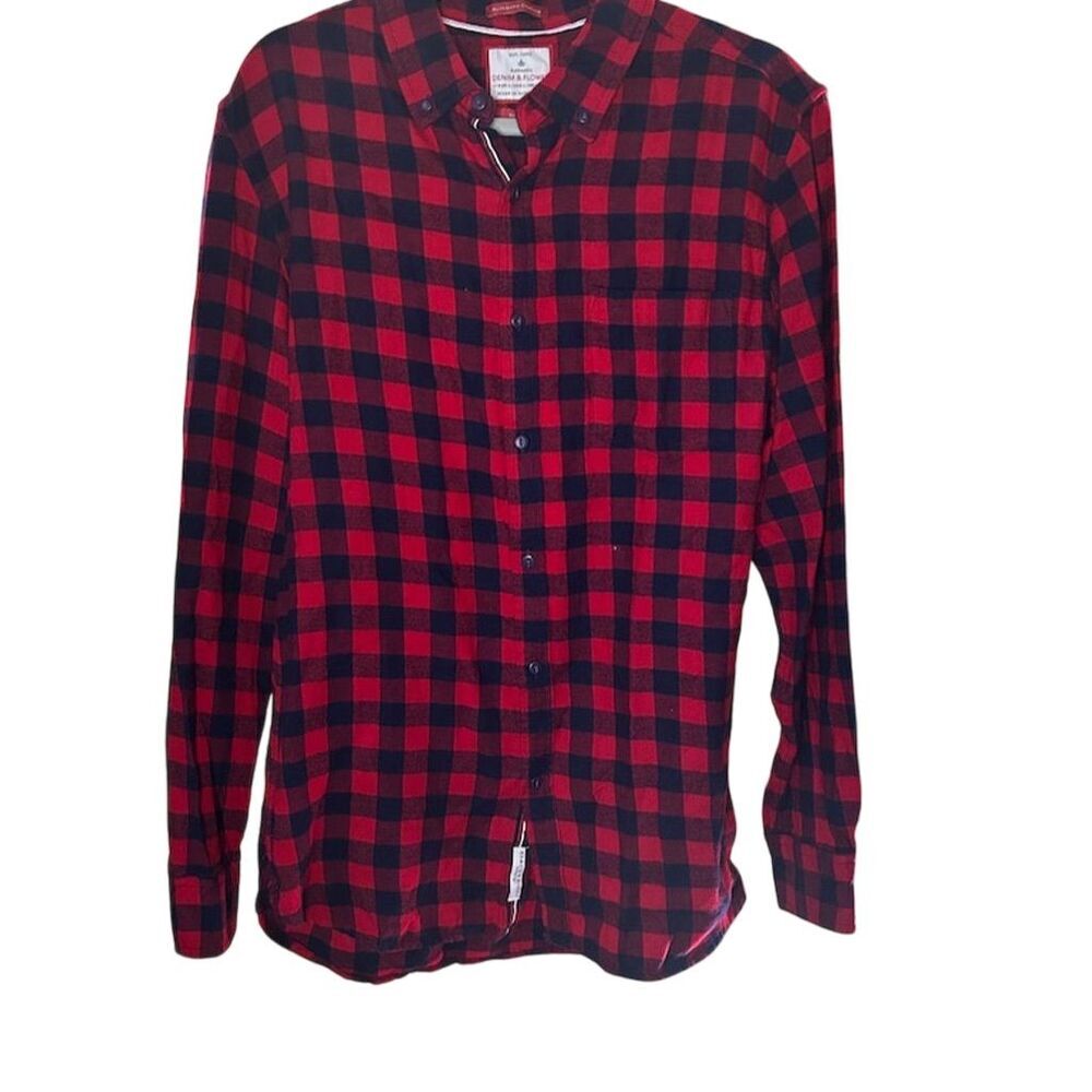 Denim & Flower Men's L Red Plaid Flannel Slim Fit Button-Up Shirt